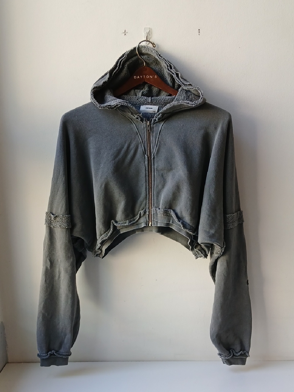 Joah Brown Deconstructed Crop Zip Hoodie Gray Women's S/M